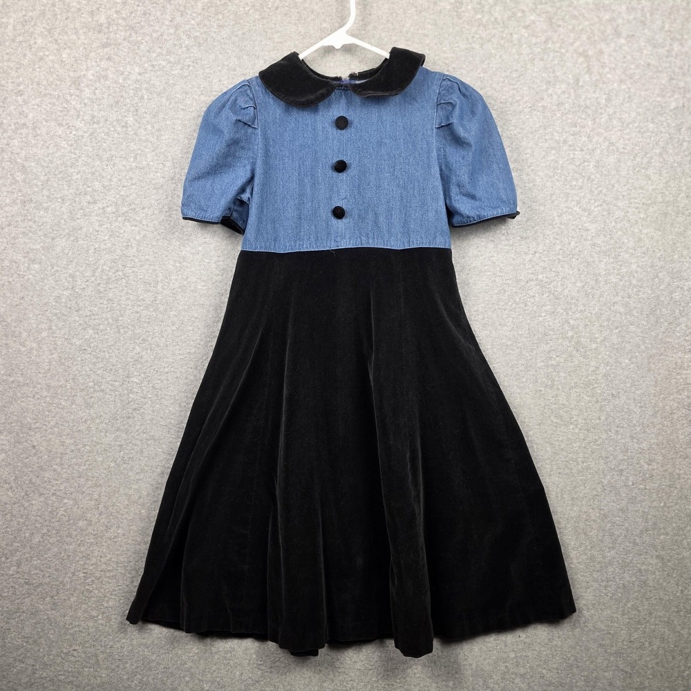 Vintage Christie Brooks‎ Dress Girls Medium 10-12 Black Velvet Denim Long